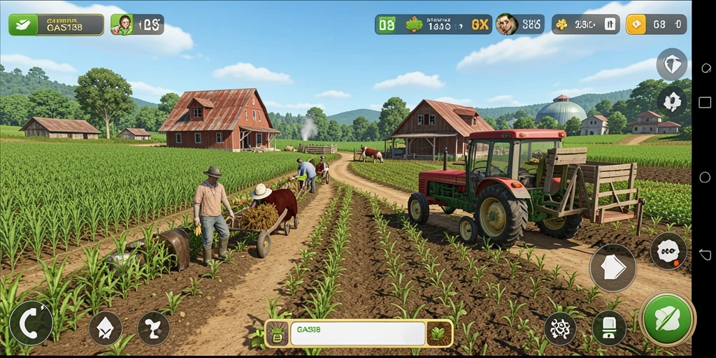 Screenshot menampilkan gameplay seru GAS138 dengan ladang dan hewan.