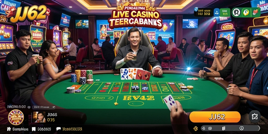 Screenshot menunjukkan dealer langsung sedang bermain roulette di JJ62.