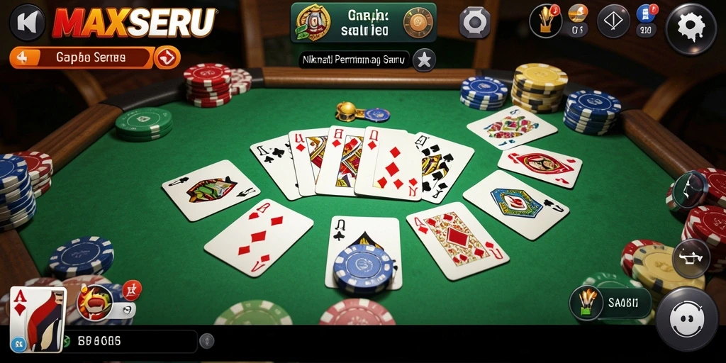 Screenshot gameplay MAXSERU menampilkan pertempuran seru permainan Gaple.