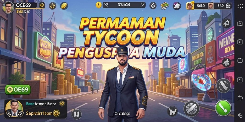 Screenshot utama OCE69 menunjukkan gameplay seru dalam manajemen bisnis Tycoon.