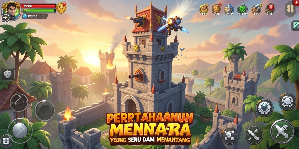 Screenshot dari gameplay PP88 menunjukkan aksi menara di medan perang.