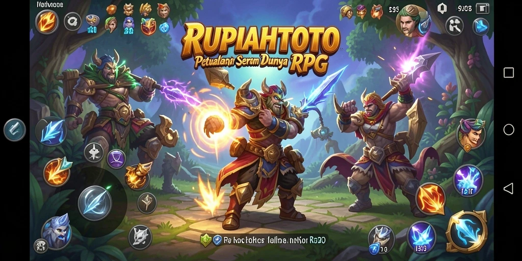 Screenshot gameplay RUPIAHTOTO menunjukkan pertarungan epik karakter utama.