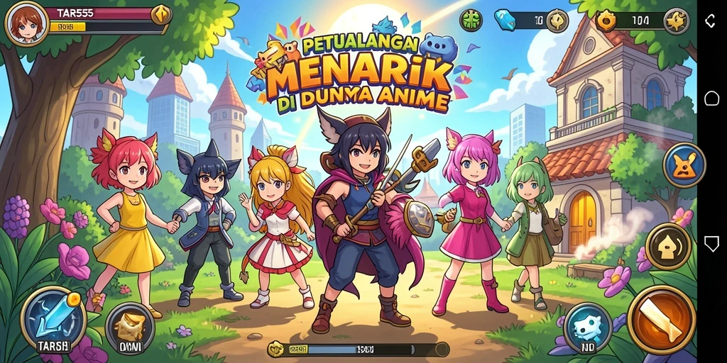 Tangkapan layar menampilkan gameplay seru TAR555 dengan karakter anime yang menarik.