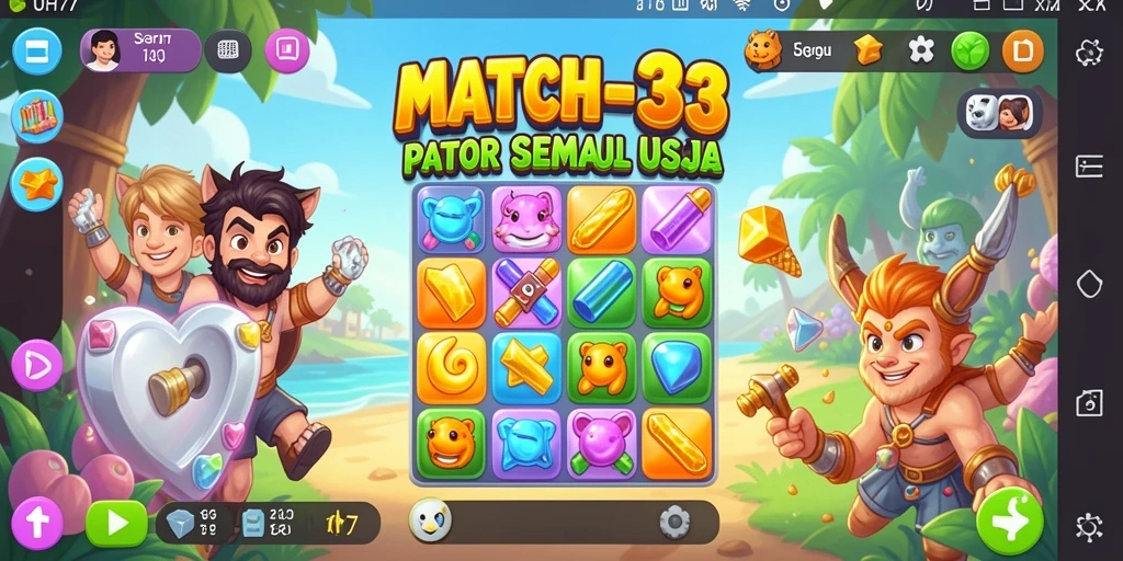 Tampilan gameplay UH77 yang seru dan menantang dengan elemen warna-warni.