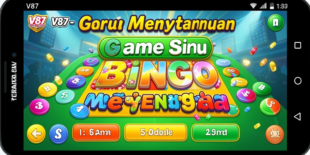 Tampilan gameplay V87 yang seru dengan gaya Bingo menarik.